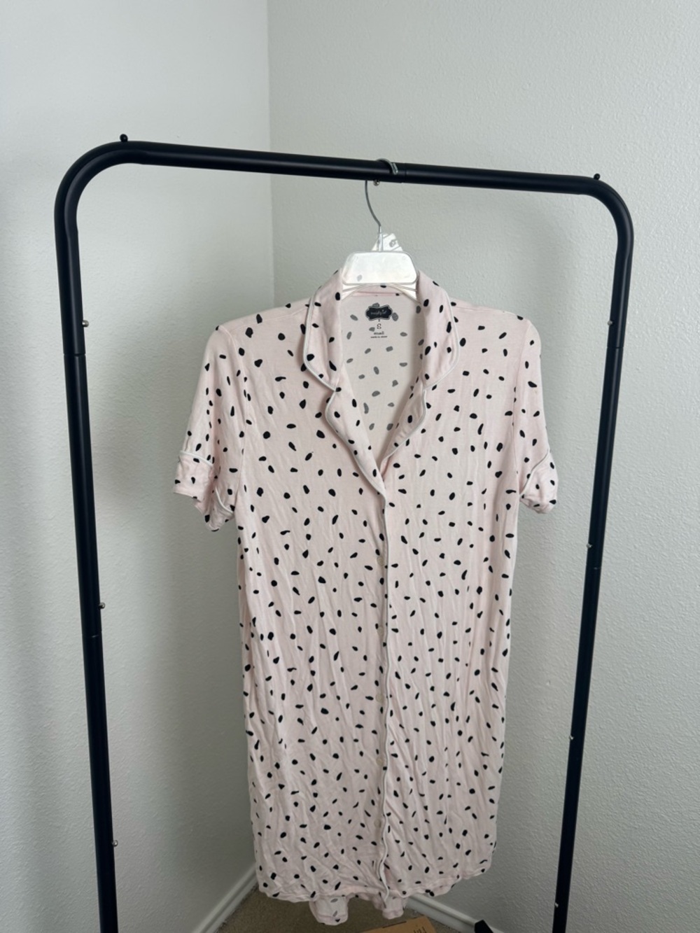 Light Pink Polka Dot Button-Up Sleep Gown